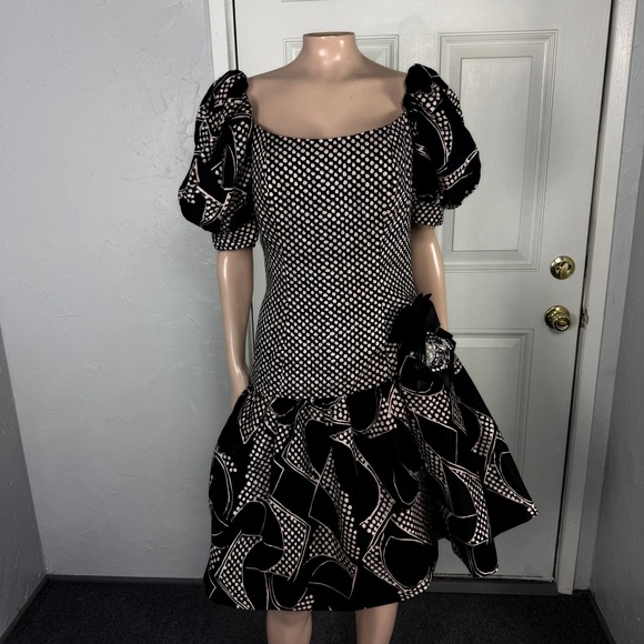 Victor Costa Dresses & Skirts - Vintage Victor Costa Neiman Marcus Women's Dress 8 Cotton Puff Sleeve Party F3-3
